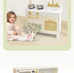 Europaeischer Stil Holz Kinder Spielkueche Set mit Spuele Ofen und Herd fuer Kleinkinder.