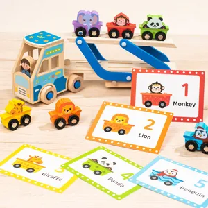 Wooden magnetic animal train toy set with numbers cards for kids early educational learning