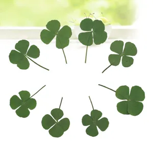 Pressed dried four leaf clover specimen detail view for DIY handmade craft design projects.