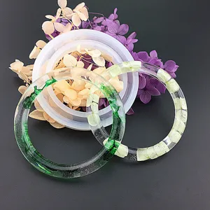DIY crystal epoxy silicone bracelet mold with dried flower resin bangles for handmade jewelry crafting.