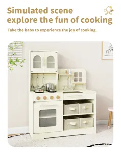 Cuisine enfant en bois jouet d'imitation avec cuisinière évier et paniers de rangement