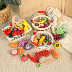 Wooden Pretend Play Kitchen Food Cutting Toy Set Educational Fruit Vegetable Simulation Toy Gift For Kids Toddlers
