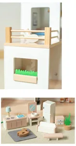 Wooden dollhouse miniature furniture set cream style playhouse toy for kids interactive fun.