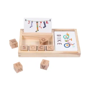 Wooden alphabet spelling puzzle toy for kids early education learning blocks set now