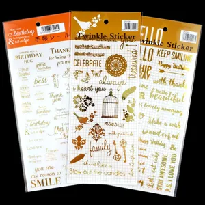 Set di adesivi con lettere inglesi in foglia d'oro per diario e decorazione artigianale fai da te.