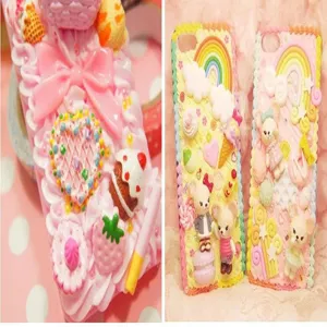Süße DIY Cremegel Handyhülle Harz Charms rosa Kawaii Zubehör Detailansicht für Mädchen