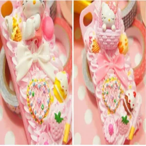 Niedliche Hello Kitty DIY Creme Handyhuelle Rosa Harz Schleife Erdbeeren Kawaii Cover