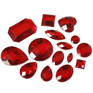 Red acrylic flatback rhinestones mixed shapes crystals gems for garments crafts DIY sewing.