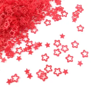 Red hollow star nail art sequins detail shot, resin filling, cute DIY craft accessories.