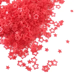 Red hollow star sequins detail view for amazing DIY nail art and resin crafts.
