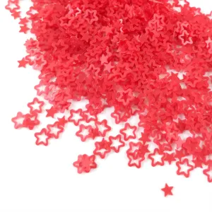Red hollow star sequins for nail art and resin DIY crafts, matte glitter detail view.