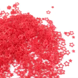 Red hollow star resin sequins close up detail for nail art and UV resin DIY crafts use.