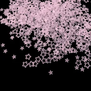 Translucent frosted pink hollow star sequins for nail art and resin DIY crafts, detailed view.