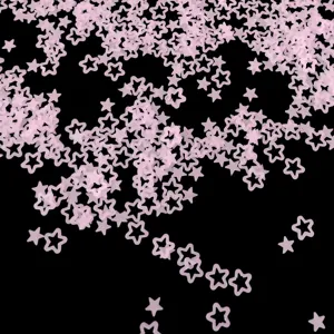 Close-up detail of pink hollow star glitter sequins for DIY nail art and resin crafts.