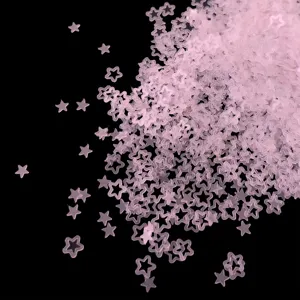 Pink translucent hollow star sequins for DIY nail art and resin crafts detail display.
