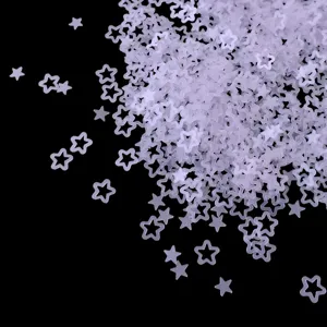 Matte hollow star sequins for nail art and UV resin crafts DIY, translucent detail shot.