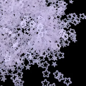 Matte frosted hollow star sequins for nail art DIY and resin filling, detailed macro view.