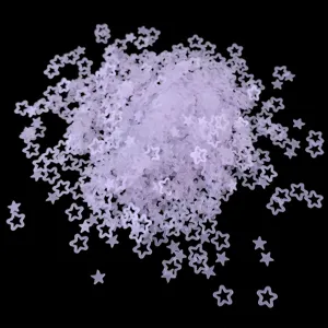 Close-up detail shot of translucent matte hollow star sequins, perfect for DIY nail art and crafts.
