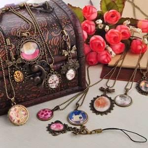 Ciondolo cabochon in vetro bronzo vintage accessori per gioielli fai da te collana artigianale