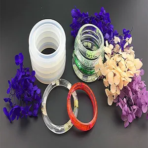 DIY silicone bracelet resin mold set with dried flowers for handmade jewelry making