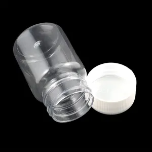 Διαφανές πλαστικό δοχείο ευρύχωρο στόμιο με λευκό καπάκι βίδας για εργαστηριακά δείγματα.