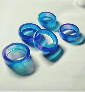 Handmade epoxy resin blue rings set crystal clear DIY jewelry craft accessories stylish decor