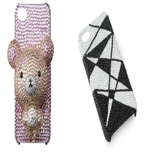 Close-up details of rhinestone crystal phone case, sparkling handmade sparkling diamond cover.