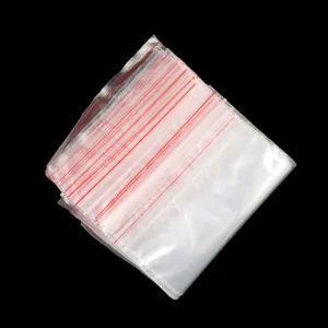 Transparante hersluitbare plastic zakjes met rode strip voor sieraden en kleine onderdelen.