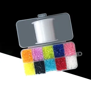 DIY acrylic bead set with colorful loose crystal beads and elastic string for handmade jewelry.