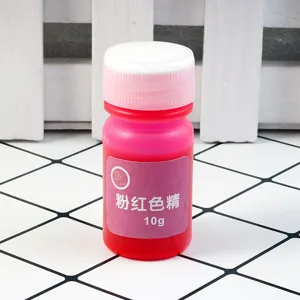 Detail shot of 10g pink color essence bottle for UV resin and epoxy resin craft dyeing.