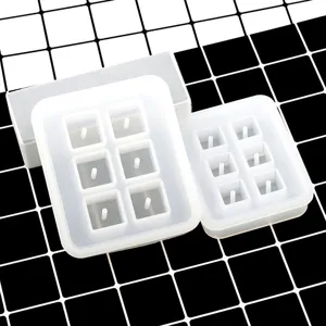 Silicone mold 6-grid square epoxy resin DIY pendant making craft tool detail view.