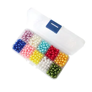 Mixed acrylic pearl beads for DIY jewelry making crafts, colorful loose beads in storage box