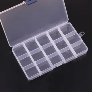Transparant Plastic 15 Raster Opbergdoos Duidelijke Organizer Case Voor Nail Art Rhinestones Sieraden Kleine Onderdelen Ambachtelijke Kralen Container