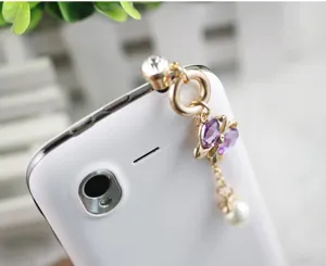 Kristal vlinder telefoon stofplug 3.5mm sprankelende strass hanger accessoire voor mobiel.