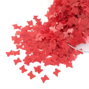 Matte red butterfly sequins for DIY craft resin filler, nail art decoration and eye makeup.