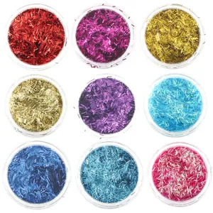 9-grid nail art metallic string glitter jars set, colorful laser strip shimmer flake decorations.