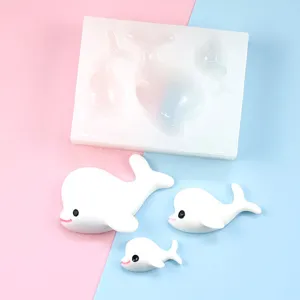 Ocean style dolphin silicone mold set with small medium large whale resin fondant DIY tools.