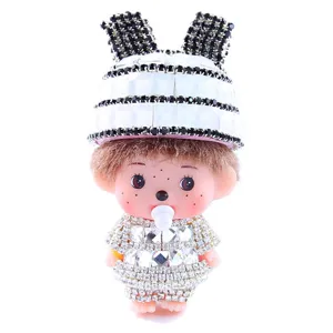 Rhinestone doll figurine DIY accessory, sparkling crystal bling toy pendant for phone case craft.