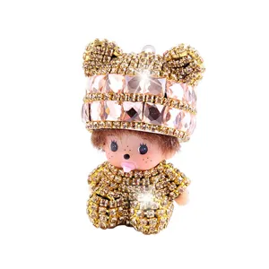 Rhinestone embedded cute doll charm detailed view sparkling crystal decoration pendant