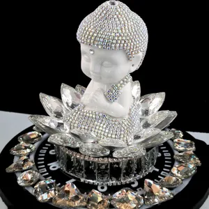 Crystal rhinestone Buddha figurine car ornament with lotus base sparkling diamond decor