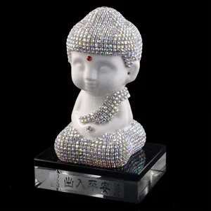 Bling rhinestone meditating Buddha figurine car dashboard ornament safe travel crystal decor