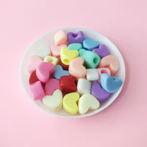 Colorful macaron heart beads, large hole loose beads for DIY bracelets, necklaces, kids accessory.