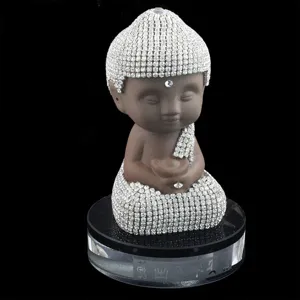 Rhinestone monk Buddha figurine car dashboard decoration sparkling crystal home ornament