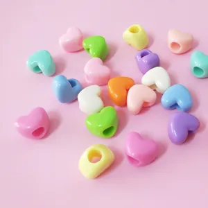 Colorful macaron heart beads, large hole resin loose beads for DIY jewelry making.