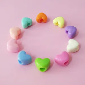 Colorful macaron heart beads detail shot, perfect for DIY bracelets and necklaces making.