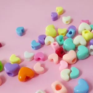 Macaron color heart beads bulk for DIY jewelry making, cute pastel love shape charm.