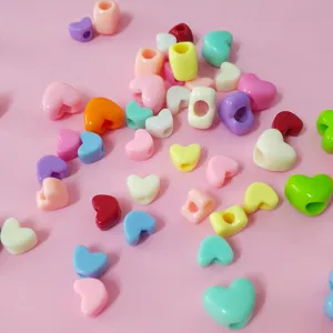 Colorful macaron heart loose beads, large hole plastic DIY bracelet necklace accessories.