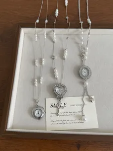 Sweet-cool style watch pendant pearl necklace set fashion jewelry for women daily wear