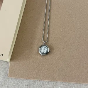 Chic sweet and cool metal hexagonal watch pendant necklace fashion niche sweater chain jewelry.