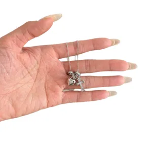 Silver cross pendant necklace with cubic zirconia gothic style fashion jewelry for women